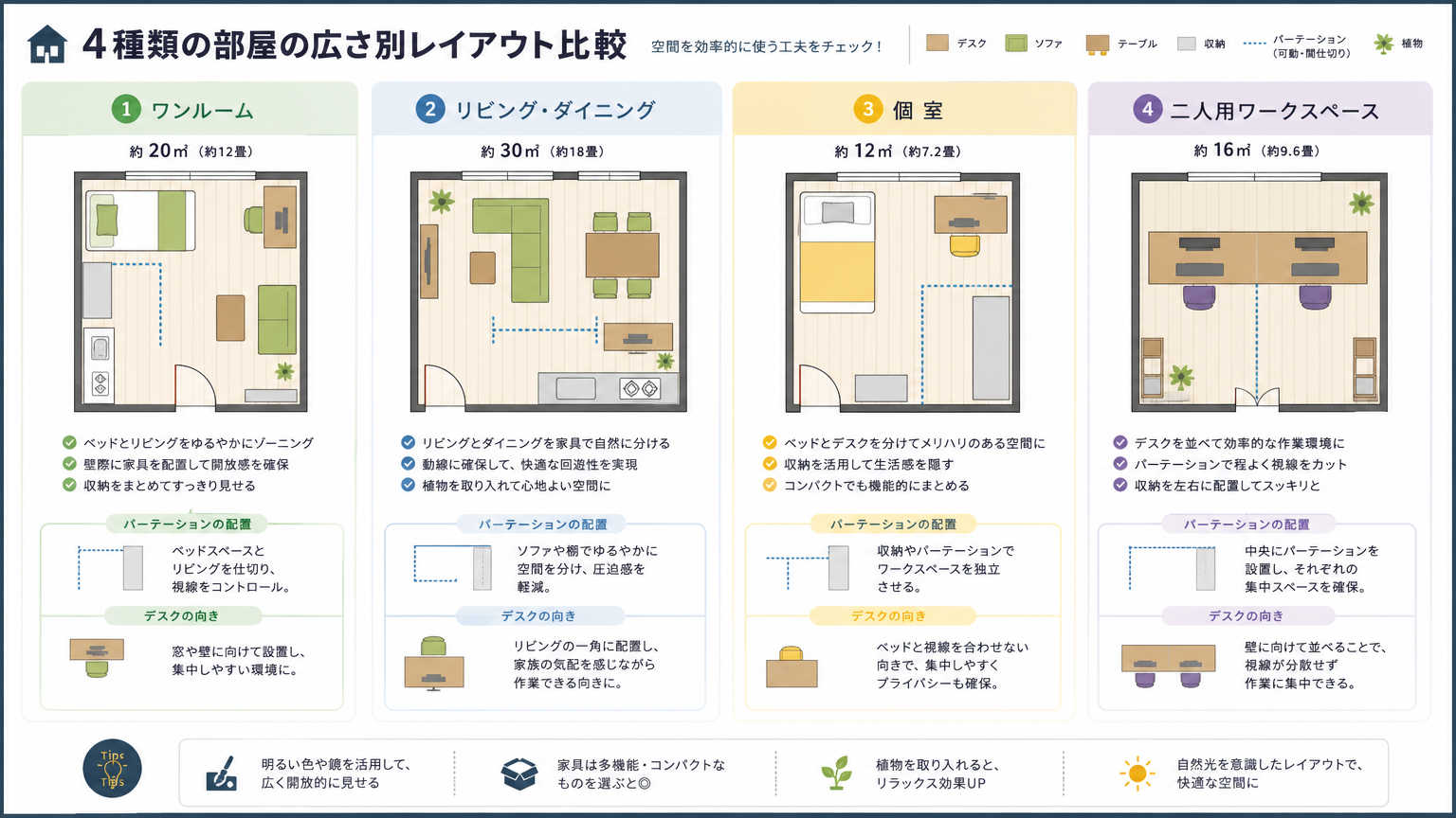 部屋の広さ別｜在宅ワークの環境づくり事例